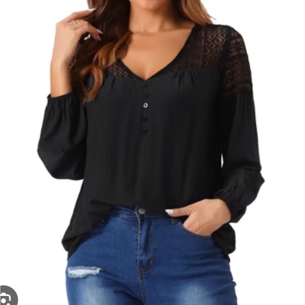 Candie’s 90s Lace Accent Long Sleeve Top | Black | Size Small